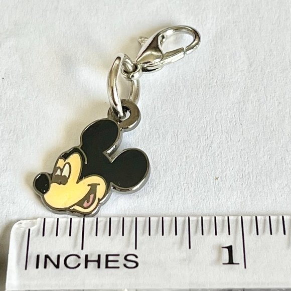 Vintage Mickey Mouse Clip Charm Bracelet Zipper Pull Backpack Purse Black Enamel - Picture 4 of 5